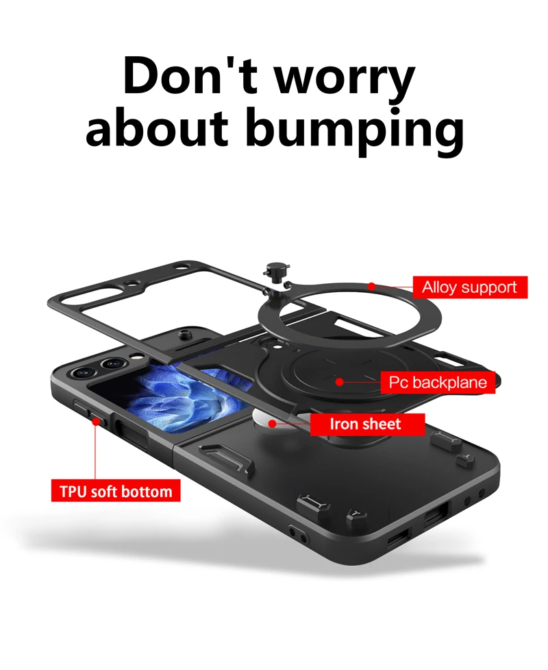 Láthatatlan állványos hibrid ütésálló tok Samsung Galaxy Z Flip 5-höz ZFlip Flip5 ZFlip5 5g mágneses autós gyűrűtartó_voghion.com