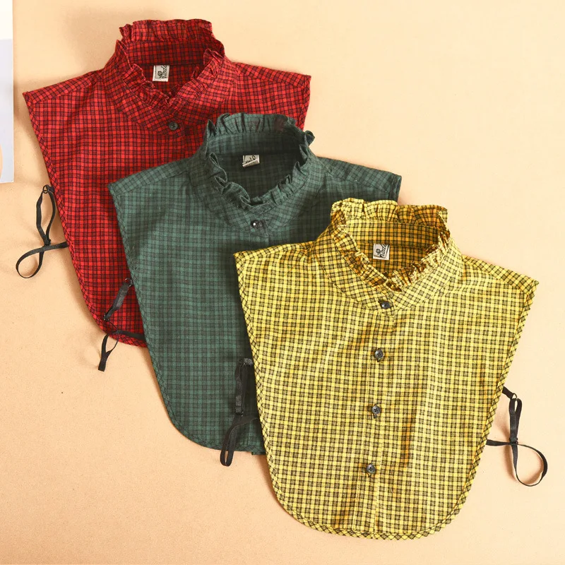 

Women Plaid Stand Lapel Detachable Collars Girls Formal Suits Half Shirt False Collar Ladies Fake Collar Sweater Blouse Decor