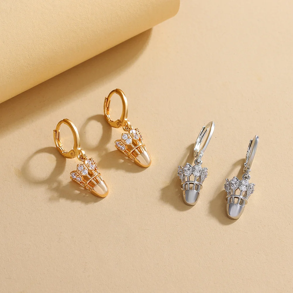 Delicate Badminton Earrings for Women Badminton Charm Inlaid Zircon Stud Earrings Earwear Femme Jewelry Studs Ear Gifts