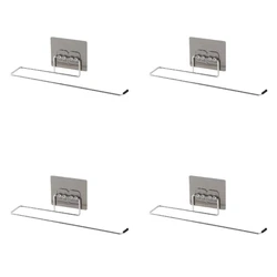 Stainless Steel Wall-Mounted Paper Towel and Storage Rack with Hooks, No-Drill Design (Pack of 4)