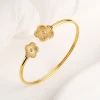 Adjustable Stainless Steel Gold-Plated Five-Leaf Flower Open Bangle Classic For Man Woman Luxury Party Jewelry Lucky Clover 4