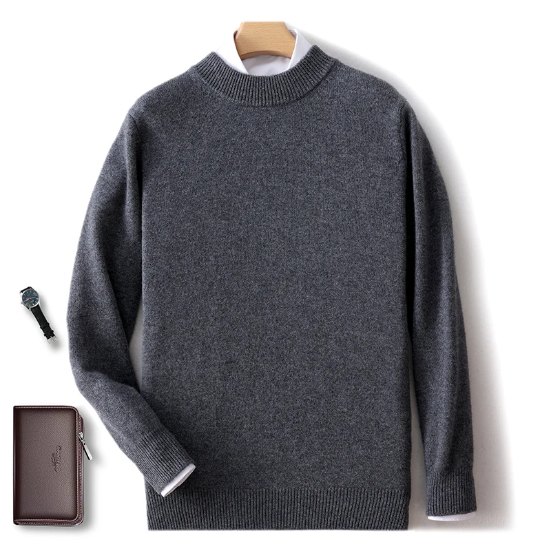 High-end thick 100% pure sweater men's semi-high neck autumn and winter new loose bottoming sweater high-quality men's wear 6