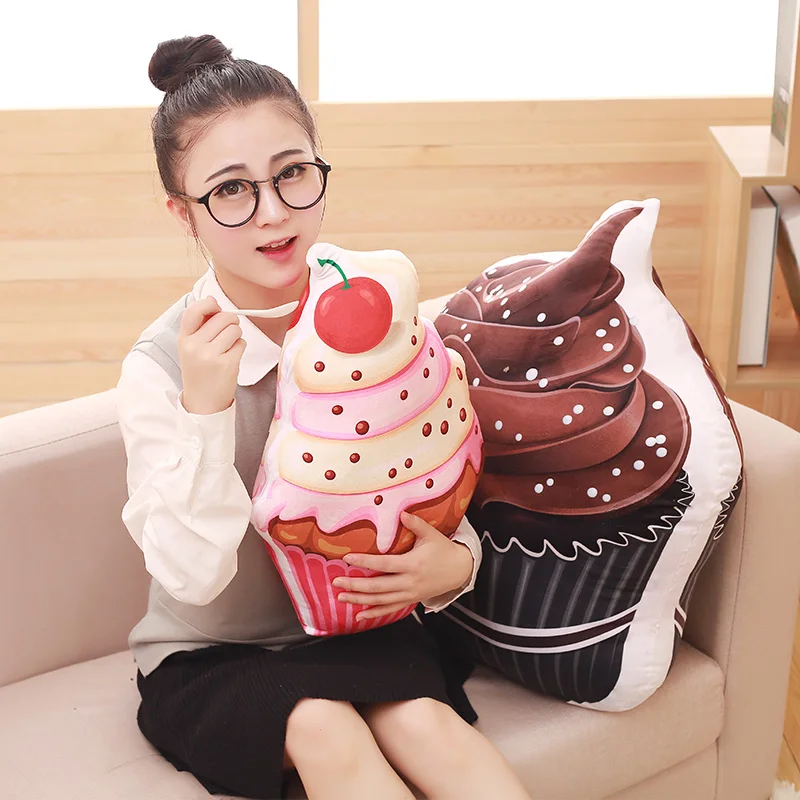 Pink Cup Cake Plush Pillow Ice Cream Cherry Fruits Cookie Biscuit Cholocate Red Heart Cake Stuffed Food Pillow Lady Decor 2