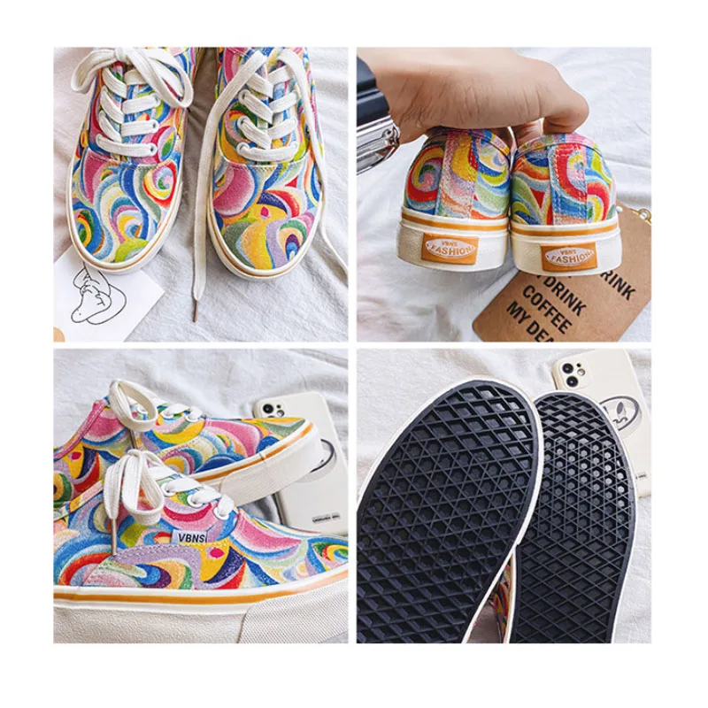 Men Women Canvas Shoes Mix Color Sneakers Couple Skate Shoes Slip on Casual Flats Comfort Low-top Vulcanized Walking Footwear 6