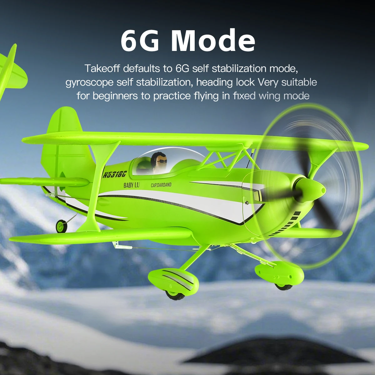 Avion RC Biplan A310 EPP 3D/6G - 40cm - Vert ou Rouge