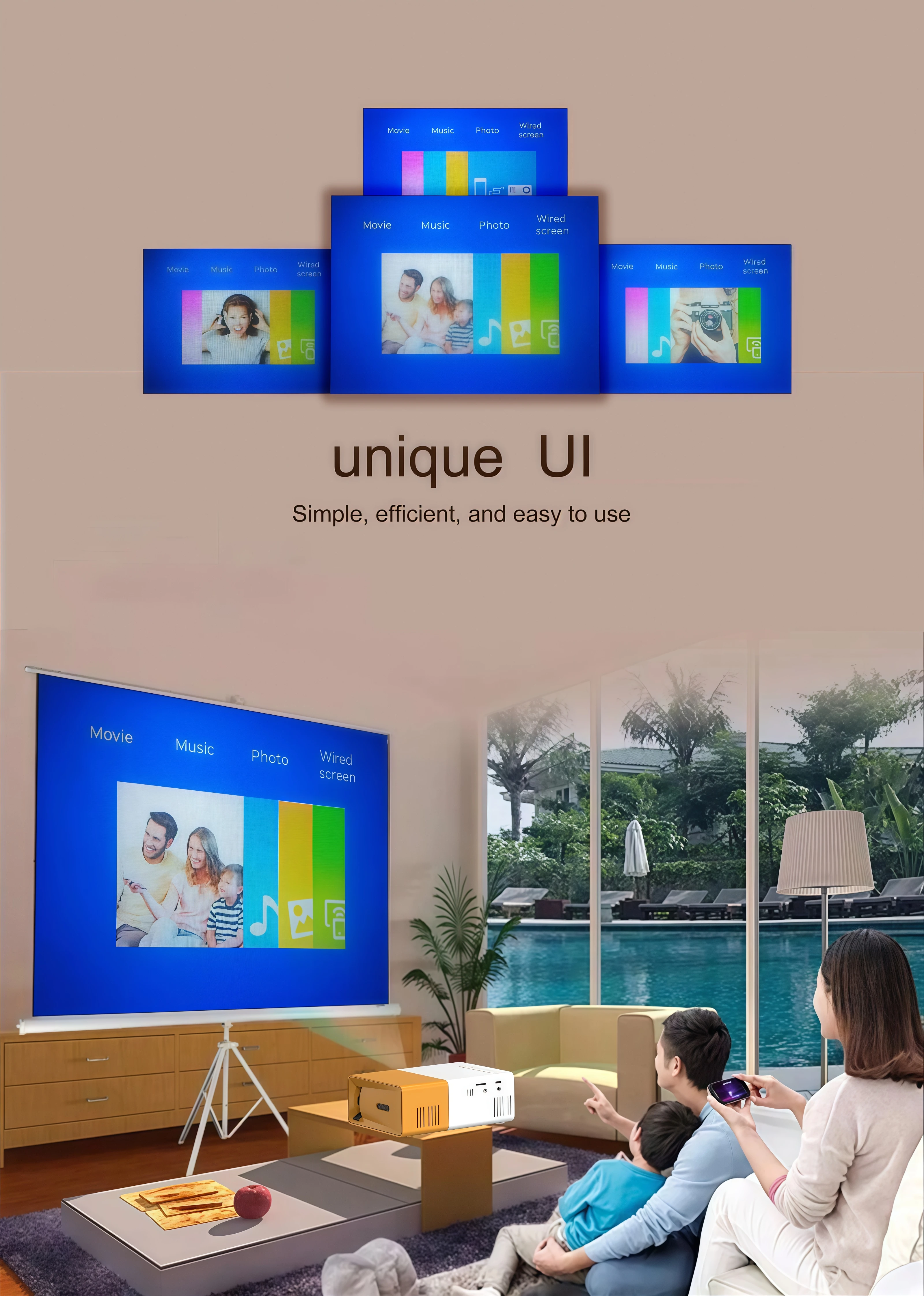 Mini Portable For Cartoon Outdoor LED Pico Movie Projector for Home Theater Kids