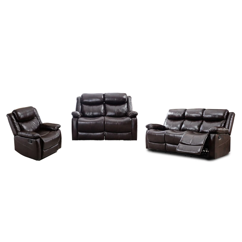 Leather Reclining Sofa Set, Classic Sectional Couch Furniture Lounge Chair,Loveseat and Three Seat for Home or Office 1+2+3-Seat