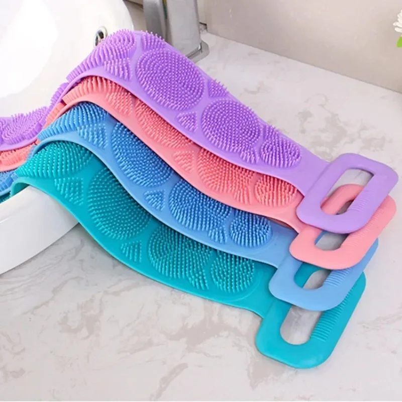 Silicone Back Scrubber Soft Loofah Bath Towel Bath Belt Body Exfoliating Massage Shower Body Cleaning Bathroom Shower Strap body scrub body scrub glove