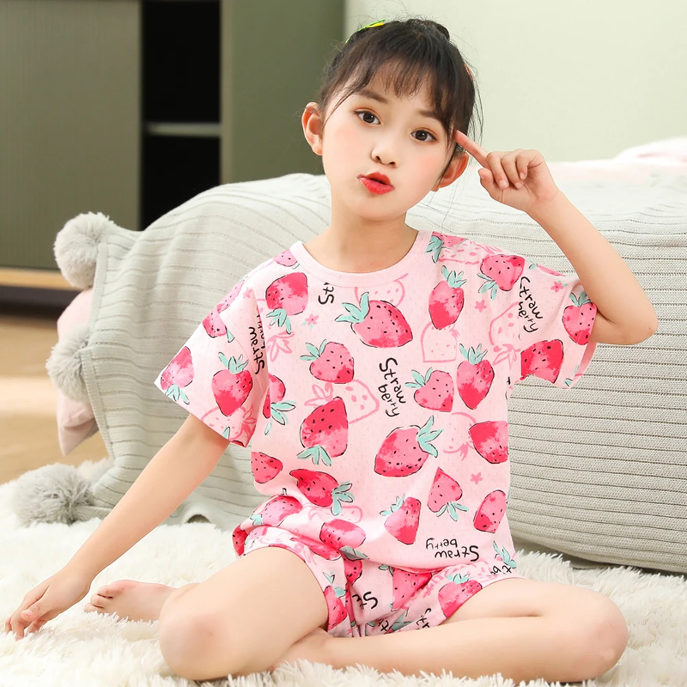 cheap pajama sets	 Girl Pajamas 2 4 8 10 Years Summer Cotton Sleepwear Suits Pink Strawberry Print Pijamas Baby Kids Children Pyjamas Girl Clothing pajama sets cute	