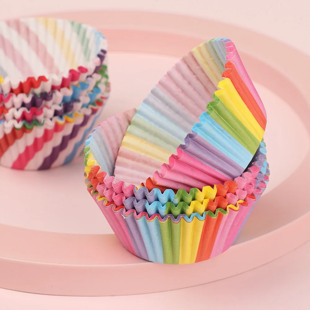 Description Picture 5 of item100Pcs Paper Cupcake Wrapper Colorful Rainbow Oilproof Muffin Cup Baking Boxes Cake Mold Home & Kitchen Pastry Tools