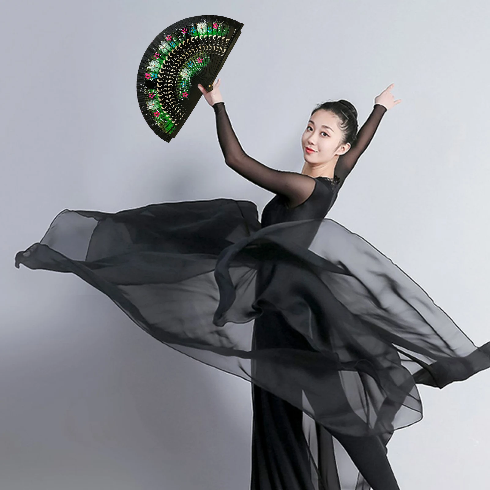 1Pc 23cm Folding Fan Long-lasting Hand Held Fan Art Craft Show Props Wooden Shank Classical Dance Portable Room Decoration portable fan,folding fan,mini fan,hand fan,wooden hand fan,silk fans,kung fu fan