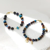 Lii Ji Natural Black Tourmaline TIger's Eye 6/8mm American 14K Gold Filled Bracelet Handmade Fashion Jewelry