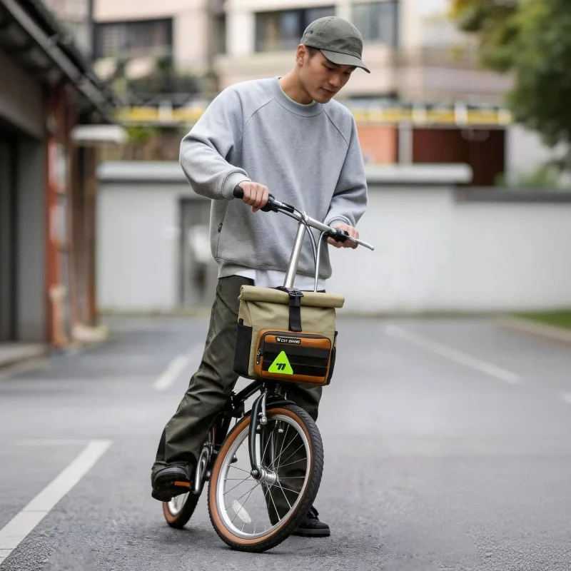 WEST BIKING 자전거 핸들바 가방 3.3L 브롬톤 접이식 자전거용 퀵 릴리스 MOLLE 시스템이 포함된 프론트 튜브 바스켓 가방 Urban Cyclin