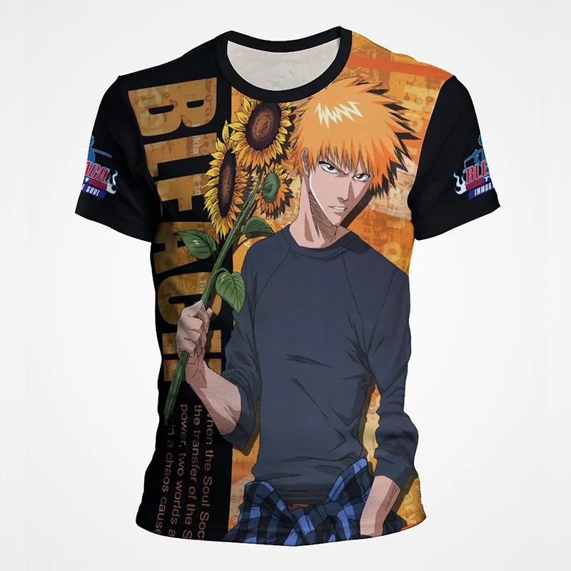 

Grim Reaper Bleach Ichigo Kurosaki T-shirt Children Unisex O-neck Tops Two-dimensional Graphics Men's Short Sleeves Clothing