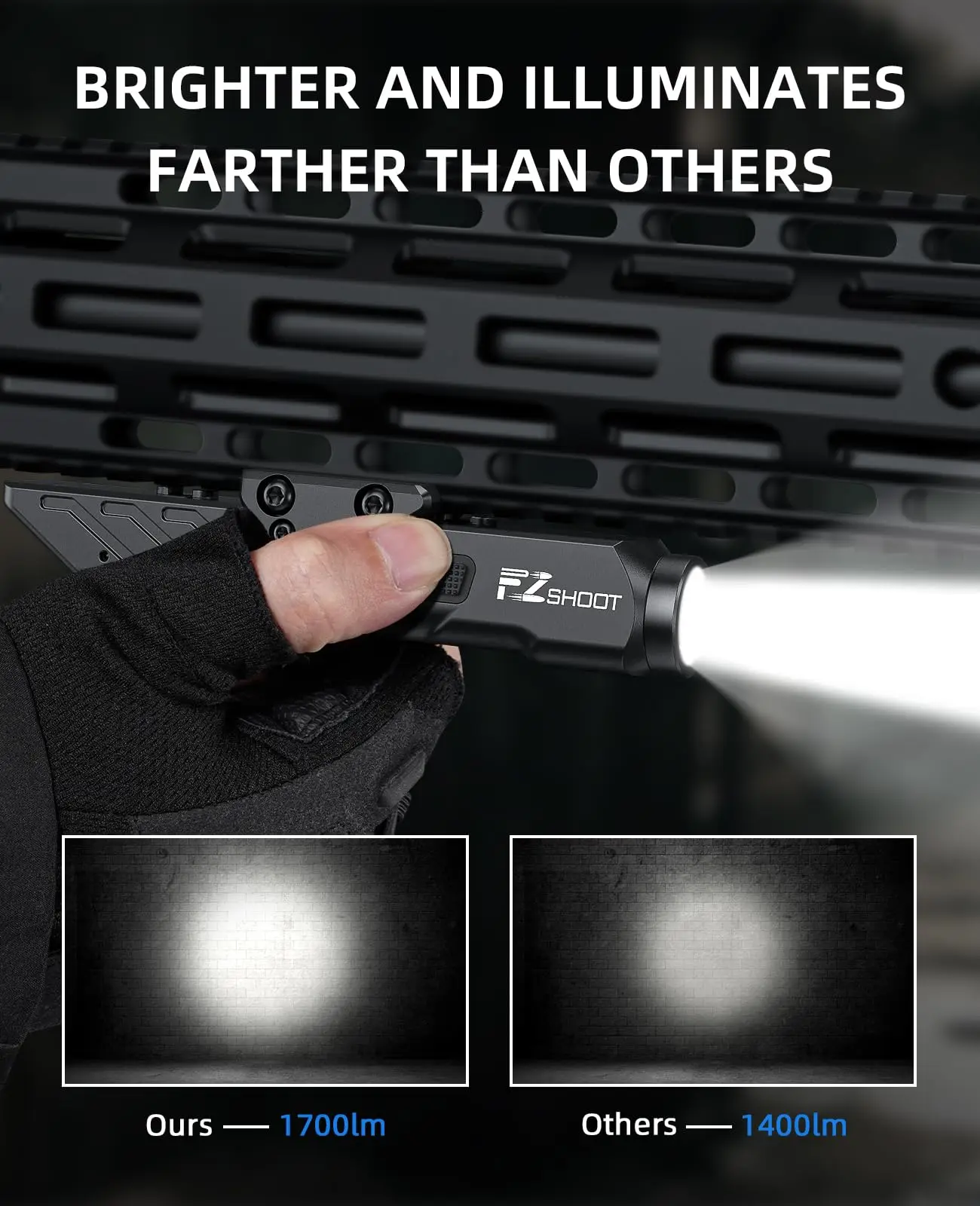 EZshoot 1700 Lumens Tactical Flashlight Magnetic Rechargeable For Rifle Picatinny and M-Rail with Strobe Mode