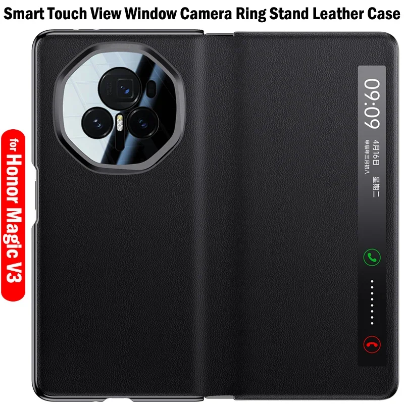 Leather Flip Case with Smart Touch View Window and Wake-Up Feature
