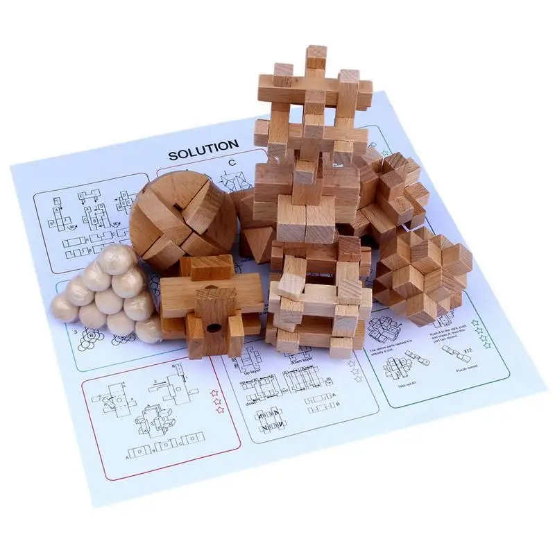 

Wooden Kongming Lock 9PCS 3D Brain Puzzles For Kids And Adult Handheld Puzzle Games Unlock Interlock Educational Toy