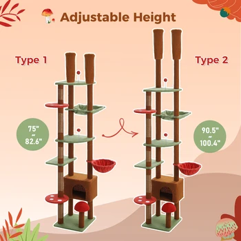 Floor to Ceiling Cat Tree Tower Adjustable Height with Cat Condo Cozy Hammock and Scratching Post Tall Activity Tree 6