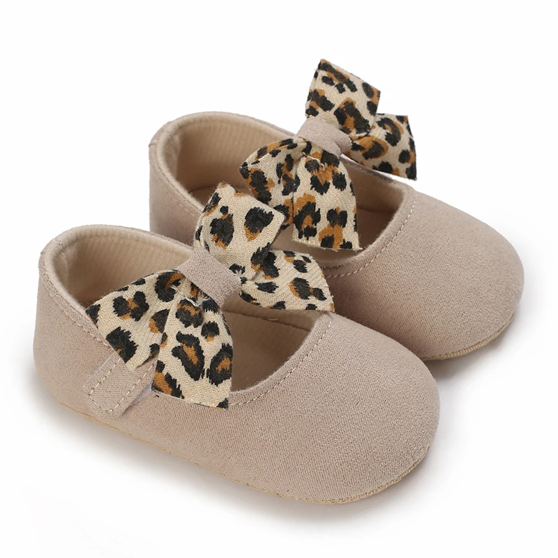 0-18M Baby Shoes Fashion Leopard Bow Princess Shoes Casual Sports Warm Toddler Soft Sole Anti Slip First Walker