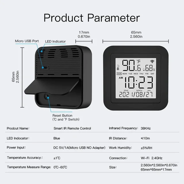 MOES Tuya WiFi Smart IR Remote Control Temperature and Humidity Sensor for Air Conditioner TV AC Works with Alexa Google Home 6