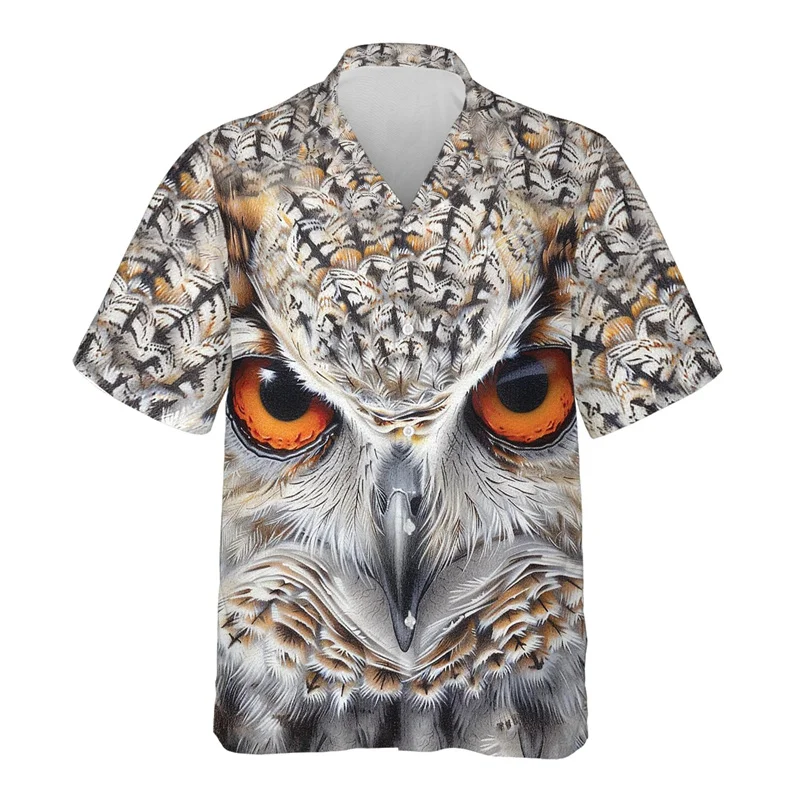 thumbnail image 1 of Camisa hawaiana con estampado 3D de búho misterioso para hombre, blusa con estampado de animales salvajes, camisetas Aloha unisex de verano, camisetas con solapa y mangas cortas, 1 of 5