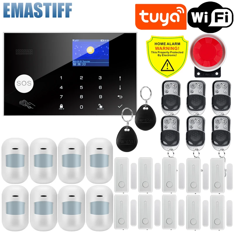W7B Wireless wired Alarm System for Smart Home Burglar Security 433MHz WiFi GSM Alarm Wireless Tuya Smart House App Control