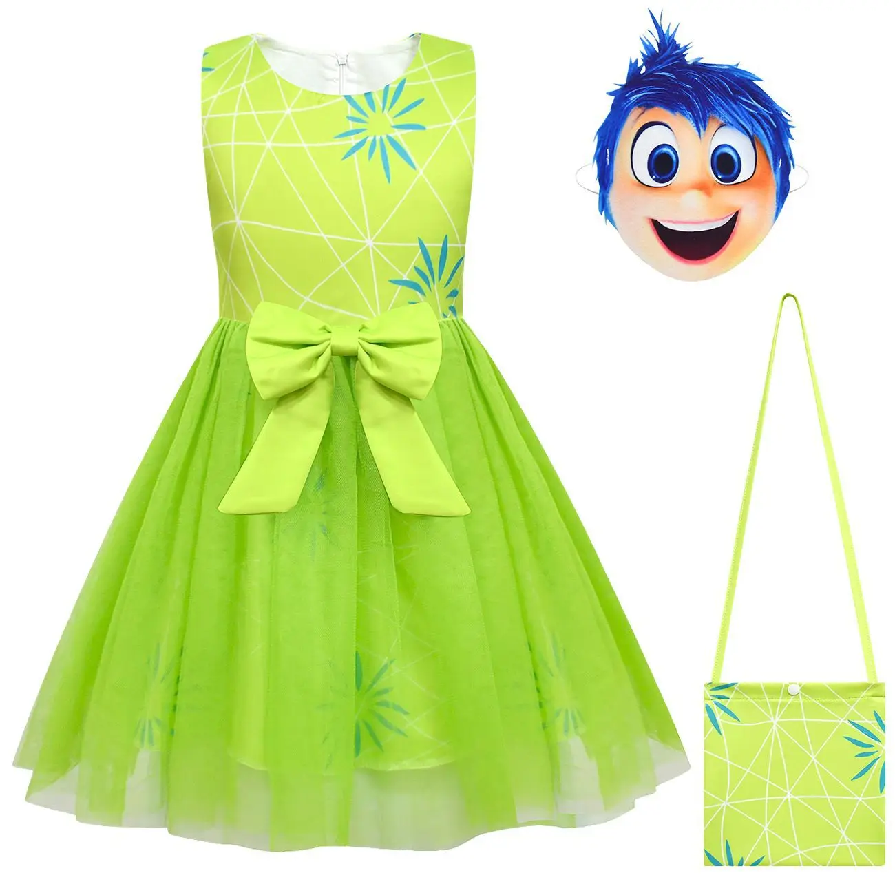 Disfraz de Cosplay de la película Inside Out 2, disfraz de Anime, Joy Disgust, conjunto de vestido de princesa de malla para niños, ropa para fiesta de Carnaval de Halloween, máscara