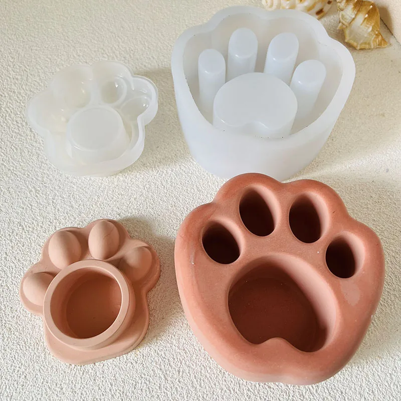 Cute Cat Claw Flowerpot Silicone Mold Cement Candle Holder Mold Cat Claw Shape Plaster Candle Cup Concrete Pen Holder silicone molds