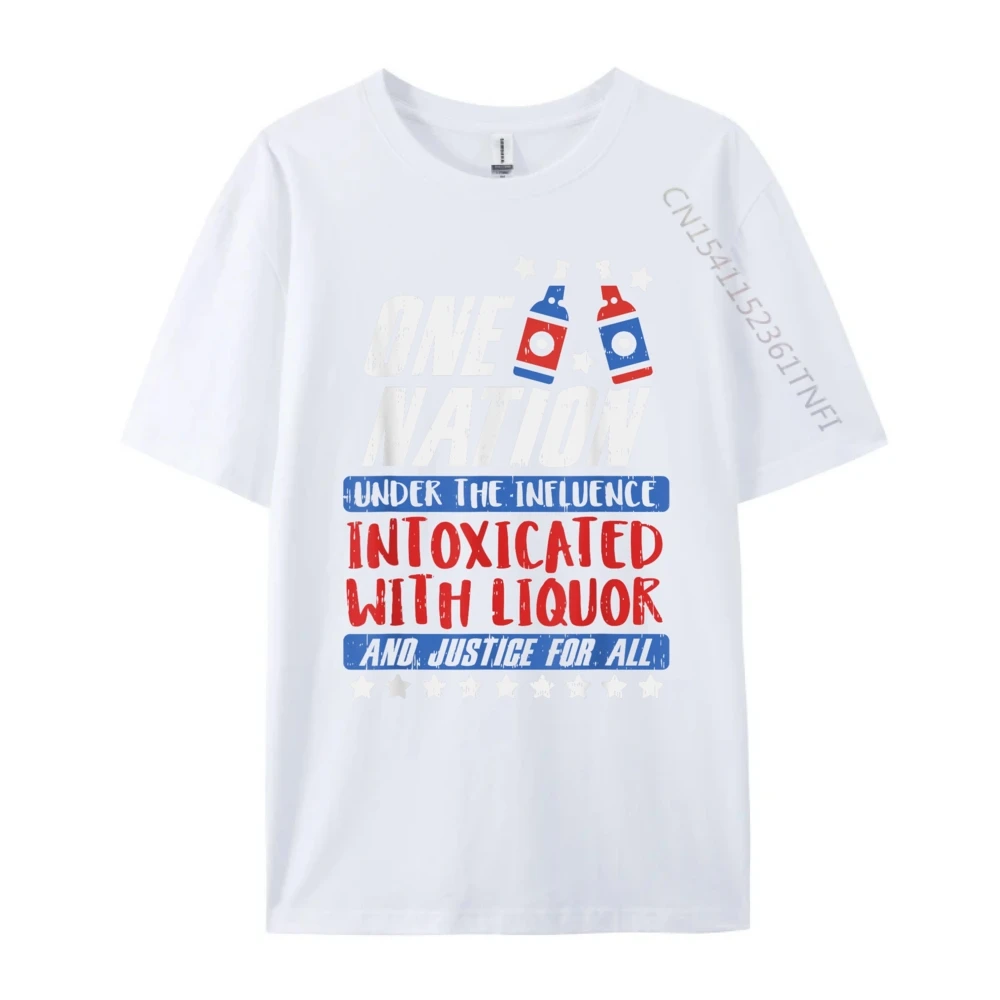 One Nation Liquor Usa 4th Crew Neck Tshirts Summer Tops & Tees Short Sleeve Newest Pure Cotton Graphic Tops Shirts Printed Mens One Nation Liquor Usa 4th Of July Party Drinking Team_B11788 white