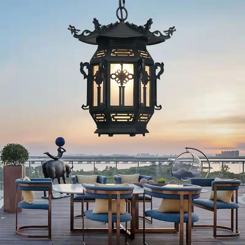 

TEMAR Chinese Lantern Pendant Lamps Outdoor Waterproof LED Black Retro Chandelier for Home Hotel Corridor Decor Electricity