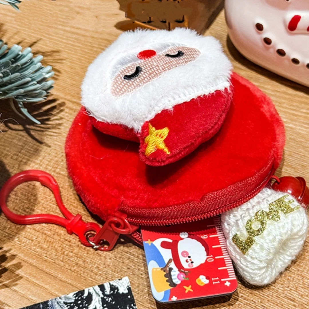 Christmas Doll Plush Coin Purse Cartoon Santa Claus Wallet Keychain Bag Pendant Kids Portable Mini Storage Bag Christmas Gift