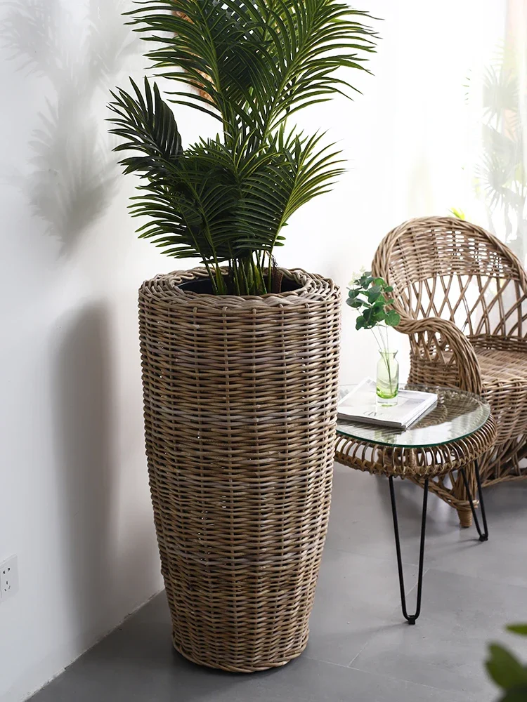 

Rattan Woven Flowerpot Bed & Breakfast Style Inn Ancient Technique Rattan Art Woven Flower Basket Balcony Flower Ware