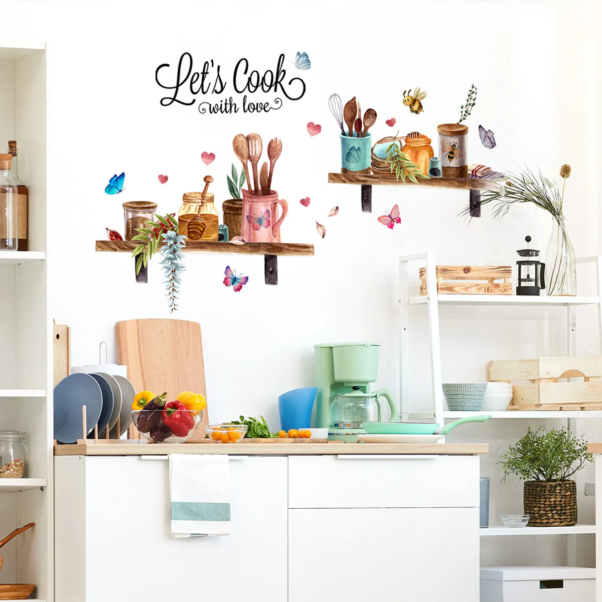 30*60cm English Kitchen Bee Butterfly Cartoon Wall Sticker Classic Background Wall Living Room Bedroom Decoration Sticker wall stickers self adhesive stickers kitchen wall sticker