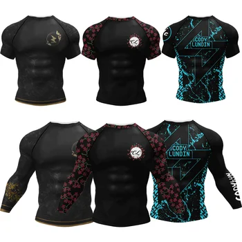 스포츠 주짓수 BJJ 래쉬가드 남성용, 노 GI MMA 풀슬리브 압축 래쉬가드, 체육관 사이클링 저지 그래플링 전투복