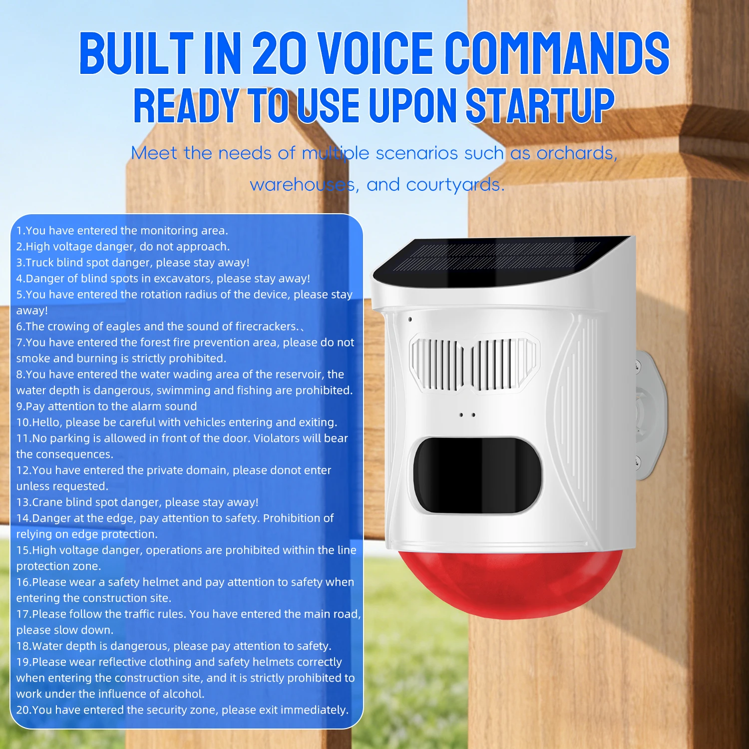 Solar Powered Security Alarm: Wireless PIR Motion Sensor Siren with Red Flashing Light, Waterproof Outdoor Garage Alarm System - 3