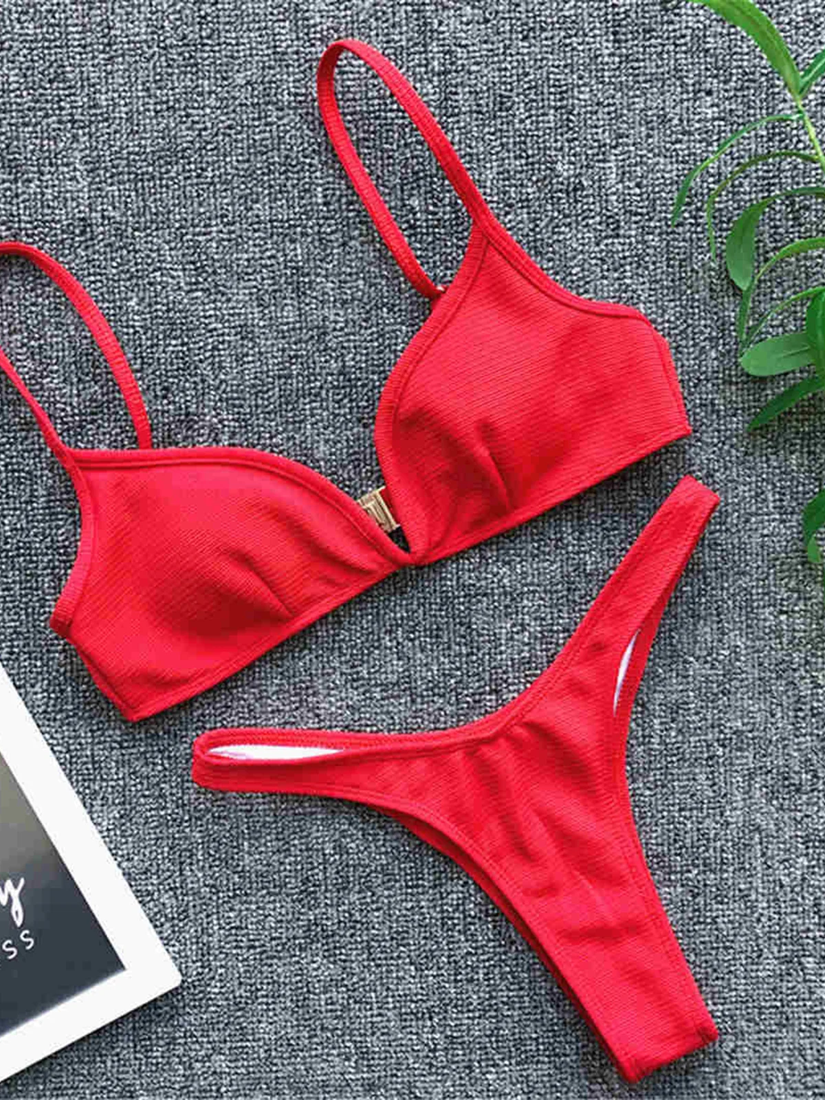 Conjunto De Bikini De Dos Piezas Con Cuello Envolvente Acanalado Para