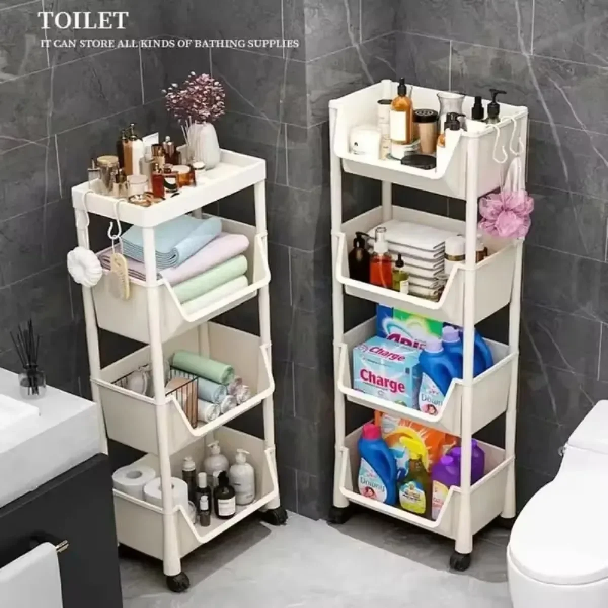 Mobile Storage Rack Trolley Bookshelf Multi-layer Plastics Organizer Utility Storage Cart for Kitchen Bathroom