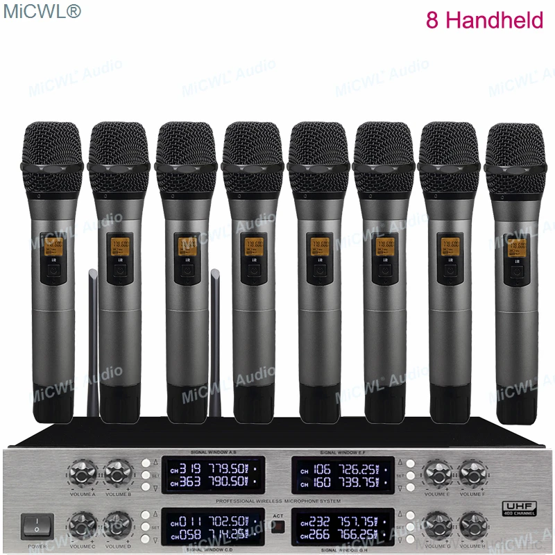 탑 MiCWL CCS-900 디지털 무선 마이크, 8 카디오이드 핸드헬드 데스크탑 구즈넥 신호 안정화, 400 채널