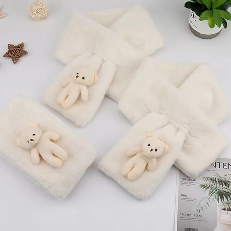 Cute Cartoon Bear Plush Scarf Women Student Winter Korean Style