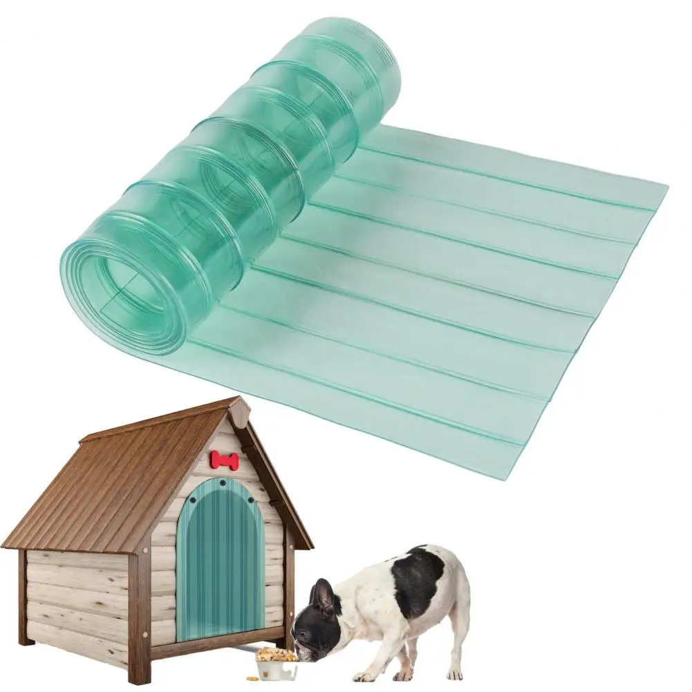 Transparent Pet House Door Panel Windproof Dustproof Waterproof Soft PVC Light Green Striped Door Cover Curtain Pet Supplies