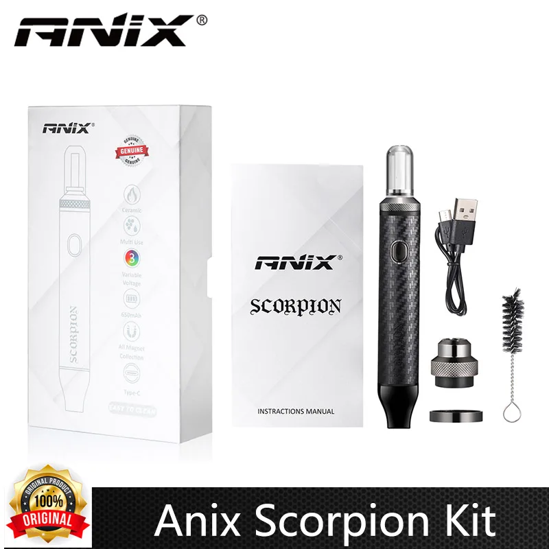 

Оригинальный набор Anix Scorpion 2 в 1, испаритель, аккумулятор 650 мАч, резьба 510, подходит для кварцевых и керамических наконечников, электронная сигарета, вейп