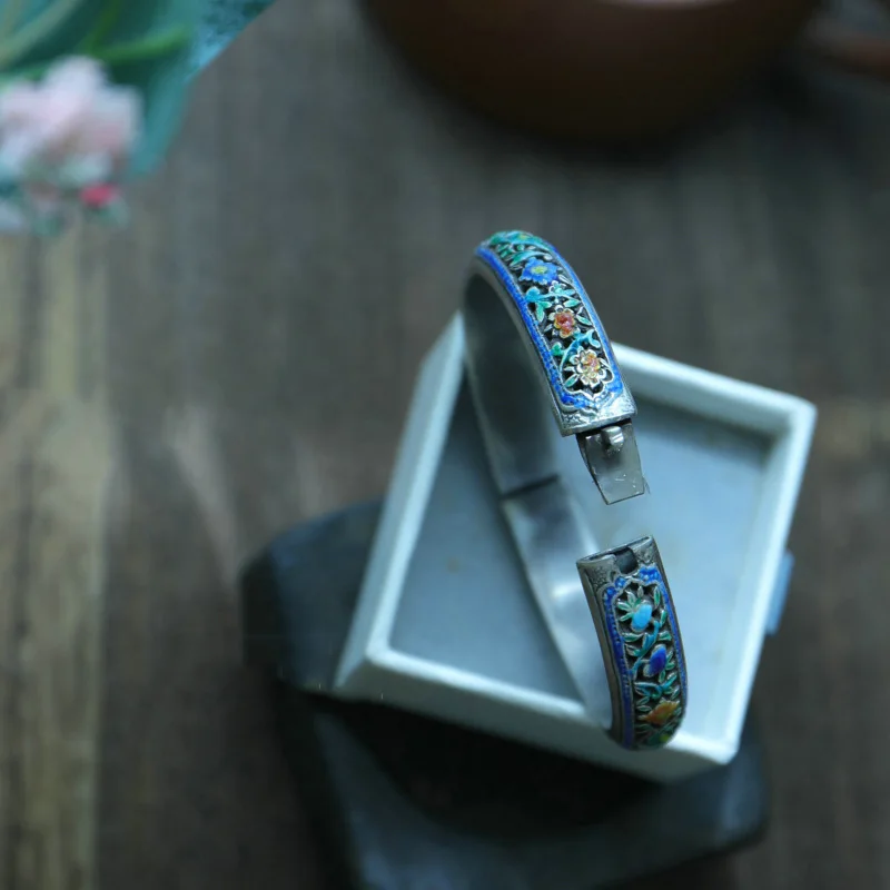 Braccialetti in argento 925 tailandese con smalto cloisonné per donna, stile etnico, raglio artigianale, classico regalo di gioielli per banchetti con fascino a scatto  36