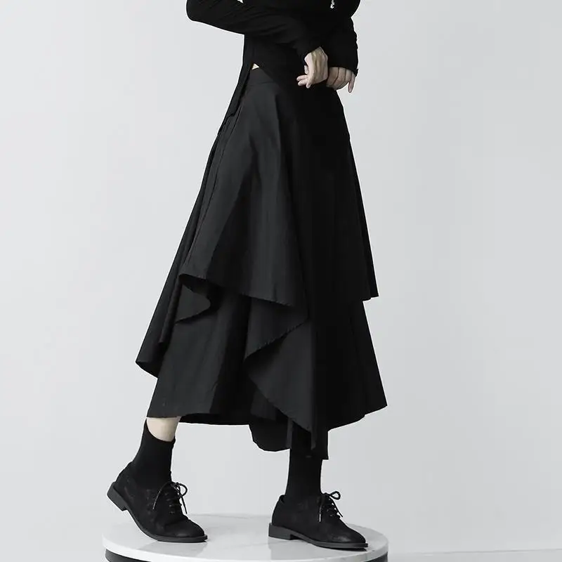 

Women Mid-length Irregular Pleated Skirts Summer Autumn Elastic High Waist Modal Female Spliced Soft Maxi T591