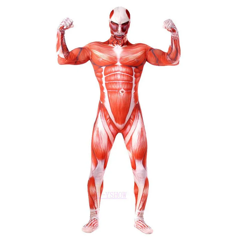 

Attack on Titan Colossal Titan Cosplay Costumes Adult Lycra Spandex Full Zentai Bodysuits Men Muscle Suit Second Skin Tight Suit