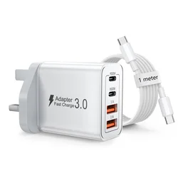 International Multi - Port USB - C/USB - A Wall Charger with Type C Cable, 40W Dual PD Fast Charging Adapter - UK