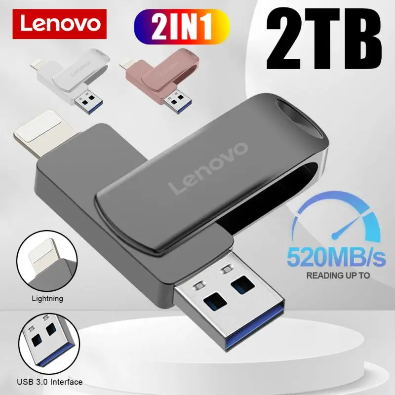 Lenovo 2Tb Ad Alta Velocità 2 In 1 Usb 3.0 Flash Pendrive Usb Key Otg Usb Flash Drive 1Tb H2Test Pen Drive Cle Memoria Usb Per Telefono Ps5