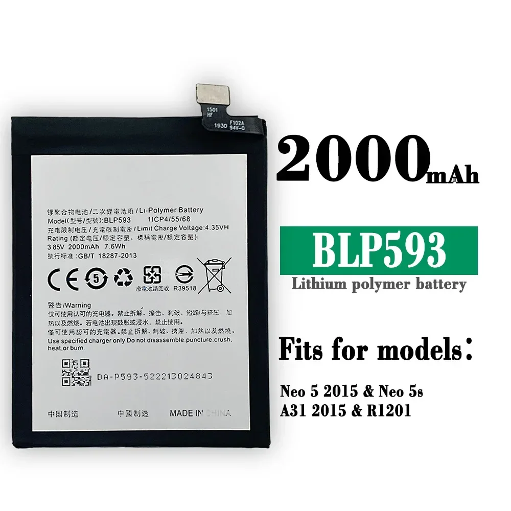 

Высококачественная сменная батарея для OPPO BLP-593 Neo5 A31 R1201 A31 мобильный телефон, Встроенные батареи большой емкости