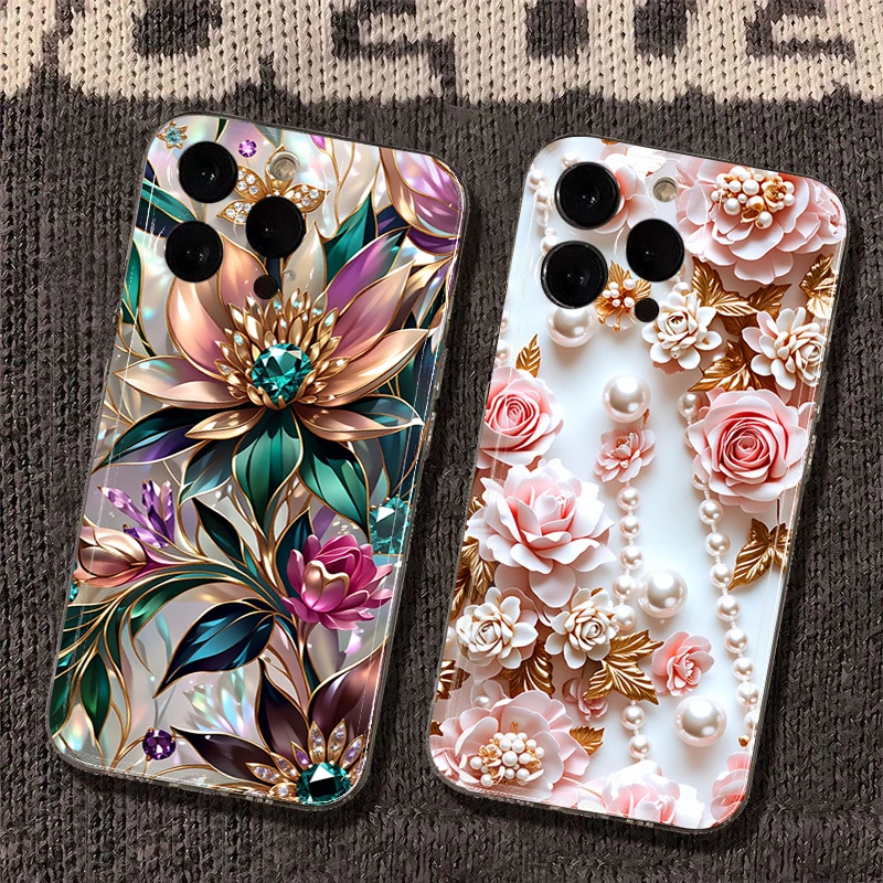 Pink Pearl Rose 3D Embossed Silicone Phone Case