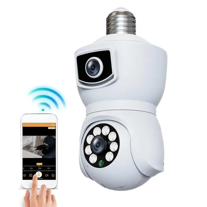 Light Bulb Security Camera 360 Night Vision Camera 2.4GHz Wifi 2MP Dual Lens Wireless Monitoring Camera With Two-Way Audio