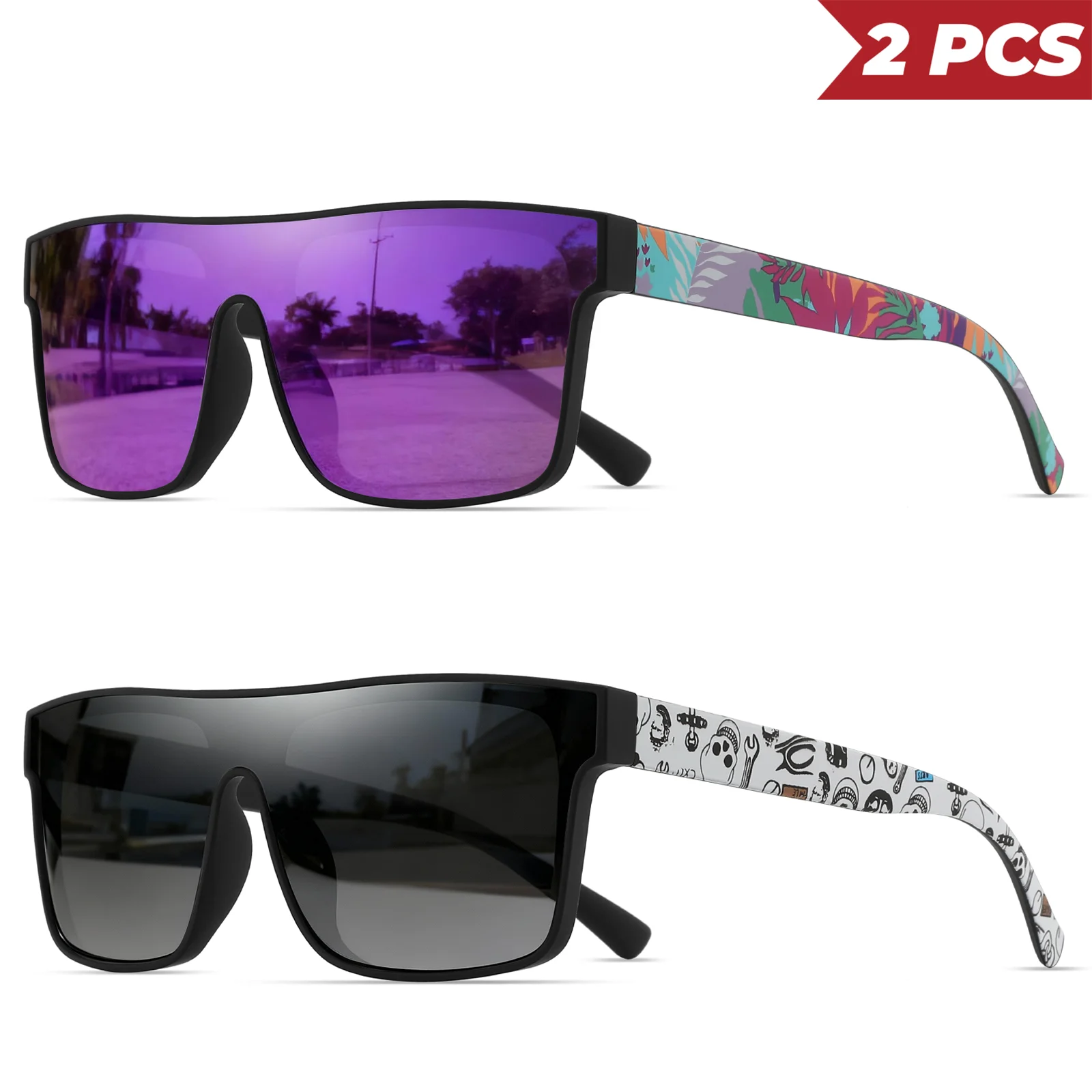2 neue modische quadratische Sonnenbrille – einteiliges UV400-Linse, Unisex für Reisen und Geschenke – Detail 11